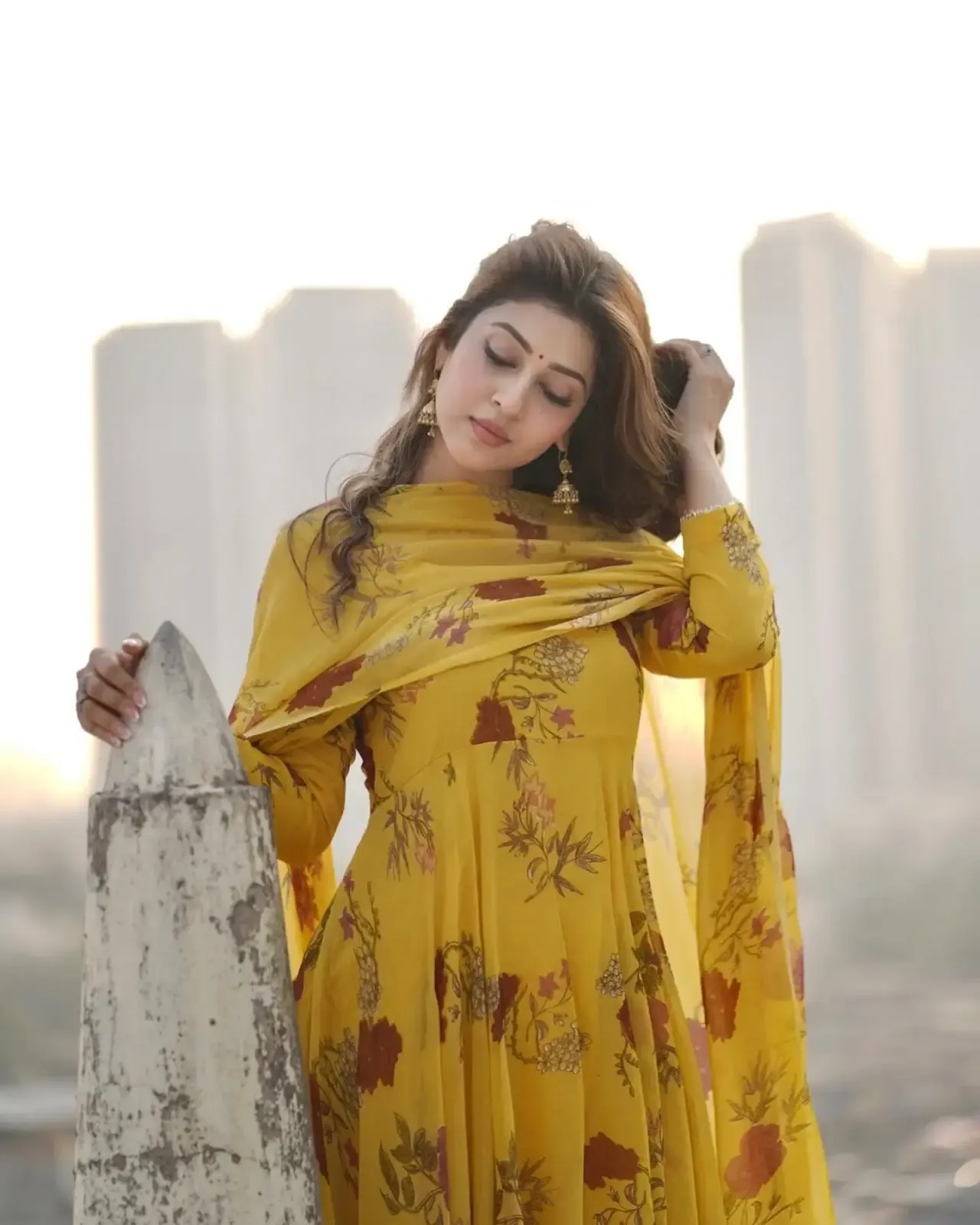 Hindi Tv Actress Sonarika Bhadoria Long Hair in Yellow Dress